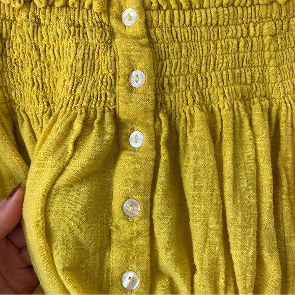 We the Free People Dancing Till Dawn Smocked Off The Shoulder crop Top yellow XS - Picture 7 of 10